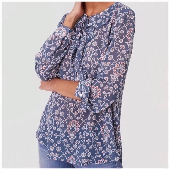 Ann Taylor Loft Women's Chiffon Jasmine Lace-up Floral‎ Ruffle Blouse XS - Picture 1 of 6